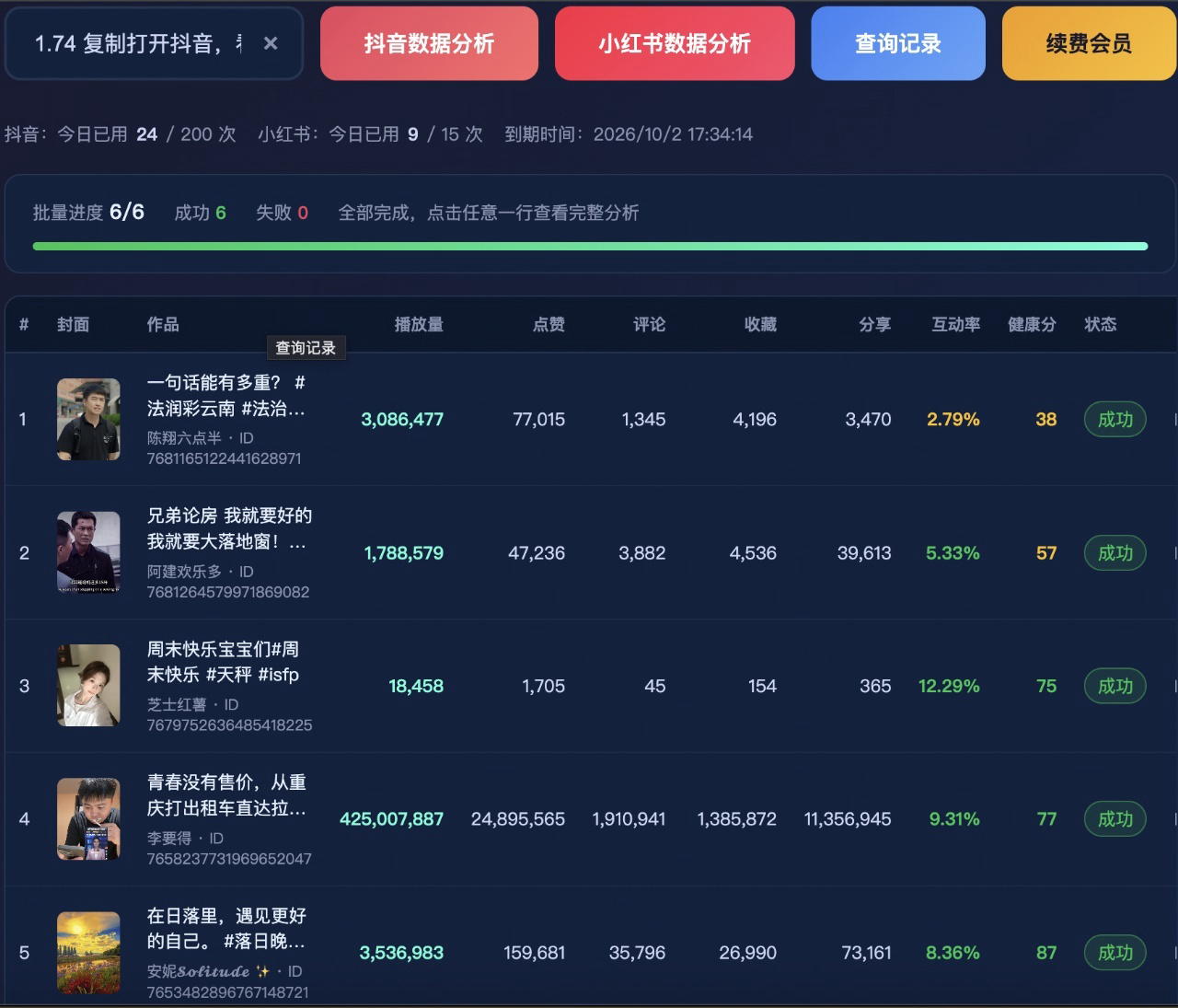 图2：批量查询结果列表